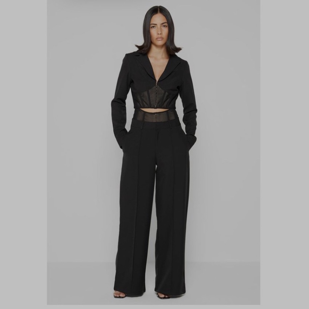 High-Waist Wide-Leg Black Trousers And Jacket